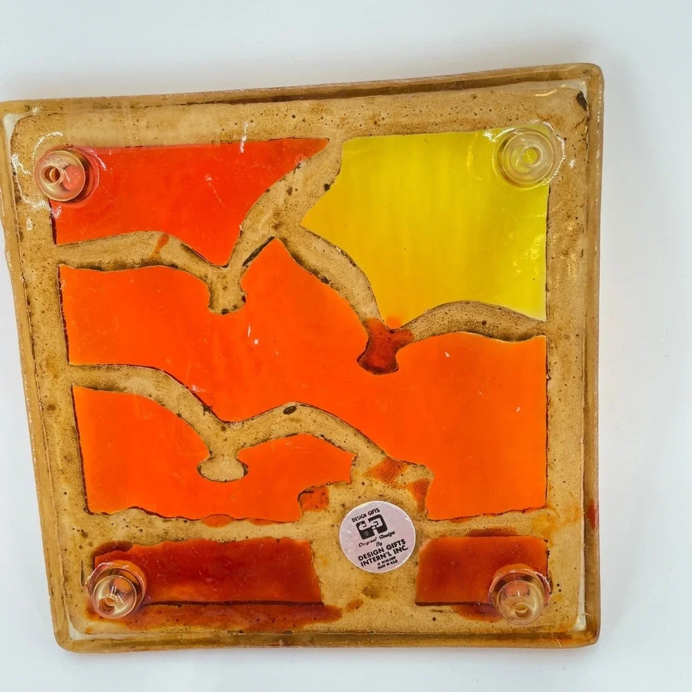 Design Gifts Seagull Sunset Resin Trivet Retro MCM Coastal Decor Orange Lucite